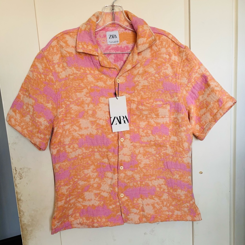 NWT Zara women's S pink and orange button up tee